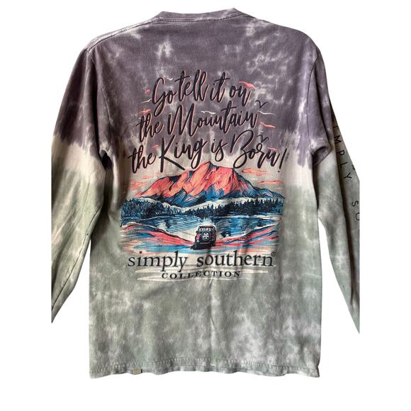 SIMPLY SOUTHERN "Go Tell It On The Mountain" Purple/Grey Tie Dye Long Sleeve Tee - Picture 1 of 8